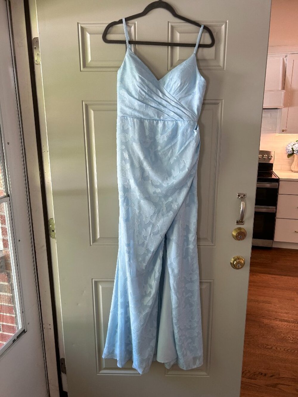 Azazie Maci Sky Blue Sheath Pleated Floral Burnout Dress - Picture 3 of 8